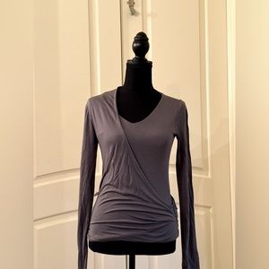 AllSaints Women's Dark Green V-Neck Long Sleeve Pullover Faux Wrap Top Size 4